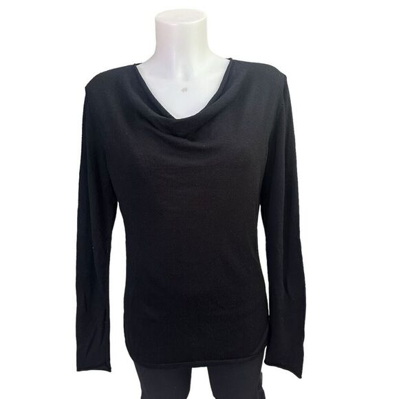 Fortè Cashmere Black Drape Neck Cashmere Sweater size Large Lightweight - Picture 1 of 6